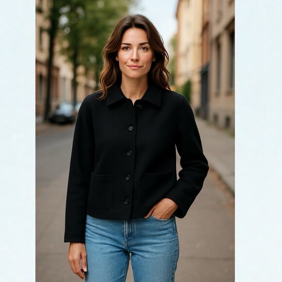 Vtg Brooks Brothers 346 Wool Jacket Black Size 8 Minimalist Quiet Luxury Chore - Picture 1 of 10